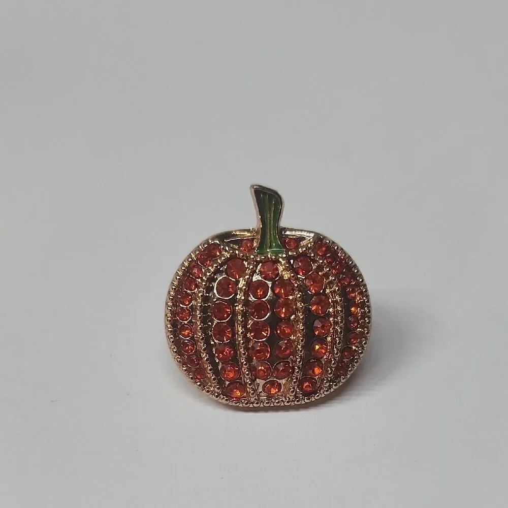 Orange and Green Pumpkin Pin Brooch with Embellishments
